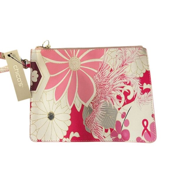 NWT Chico's Pink Floral Zipper Wristlet - Picture 2 of 4